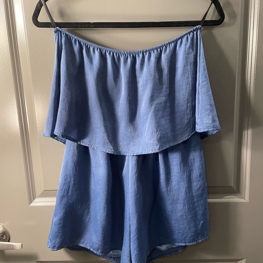 Honey Punch Blue silk romper